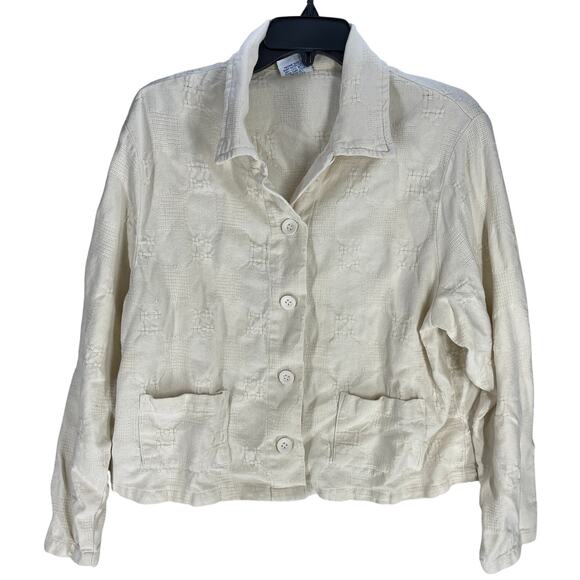 Cotton USA Top Women L Off White Button Up Long Sleeve Made in USA 100% Cotton - Picture 1 of 7